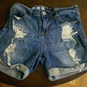 Blue distressed jean shorts